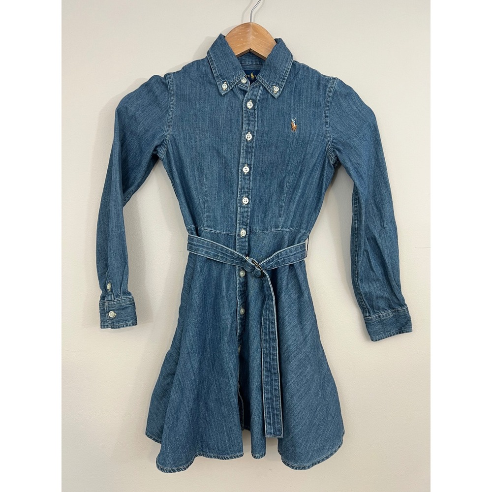 Polo Ralph Lauren Denim Belted Button Up‎ Shirtdress Long Sleeve Preppy Girls 8